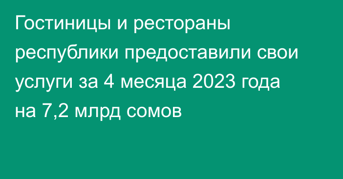 Гостиницы и рестораны республики предоставили свои услуги за 4 месяца 2023 года на 7,2 млрд сомов