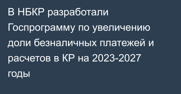 В НБКР разработали Госпрограмму по увеличению доли безналичных платежей и расчетов в КР на 2023-2027 годы