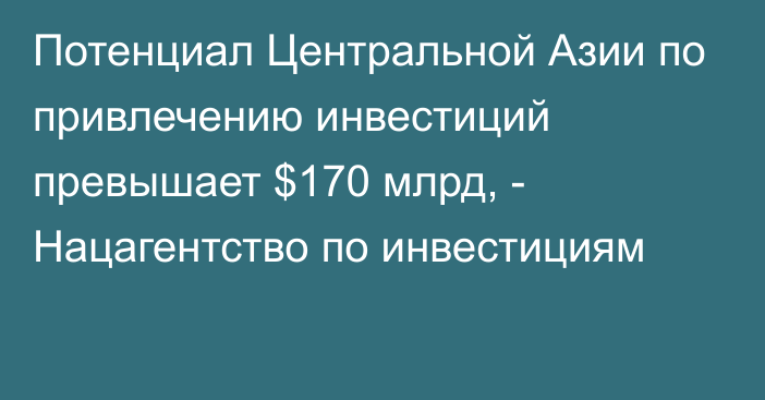 Потенциал Центральной Азии по привлечению инвестиций превышает $170 млрд, - Нацагентство по инвестициям