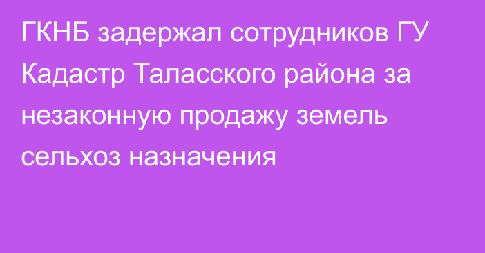 ГКНБ задержал сотрудников ГУ Кадастр Таласского района за незаконную продажу земель сельхоз назначения