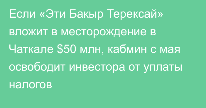 Если «Эти Бакыр Терексай» вложит в месторождение в Чаткале $50 млн, кабмин с мая освободит инвестора от уплаты налогов