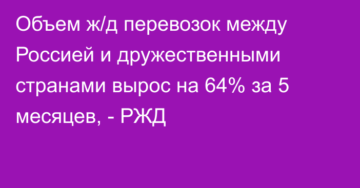 Объем ж/д перевозок между Россией и дружественными странами вырос на 64% за 5 месяцев, - РЖД