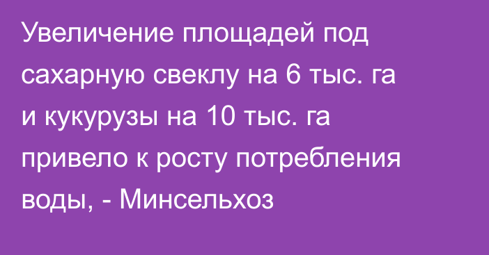 Увеличение площадей под сахарную свеклу на 6 тыс. га и кукурузы на 10 тыс. га привело к росту потребления воды, - Минсельхоз