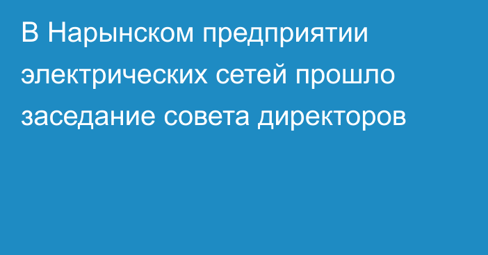 В Нарынском предприятии электрических сетей прошло заседание совета директоров