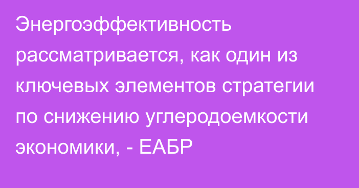 Энергоэффективность рассматривается, как один из ключевых элементов стратегии по снижению углеродоемкости экономики, - ЕАБР