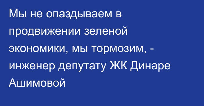 Мы не опаздываем в продвижении зеленой экономики, мы тормозим, - инженер депутату ЖК Динаре Ашимовой