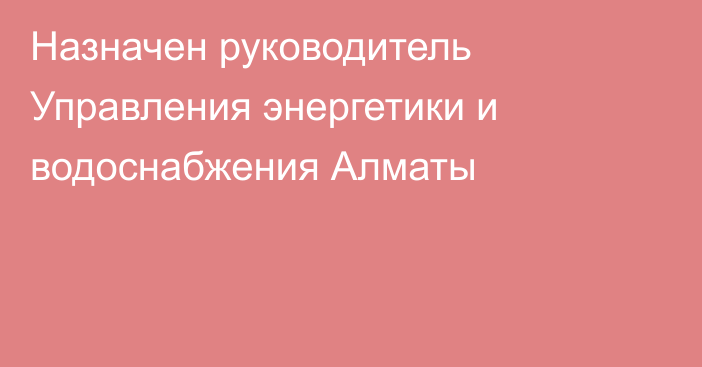 Назначен руководитель Управления энергетики и водоснабжения Алматы