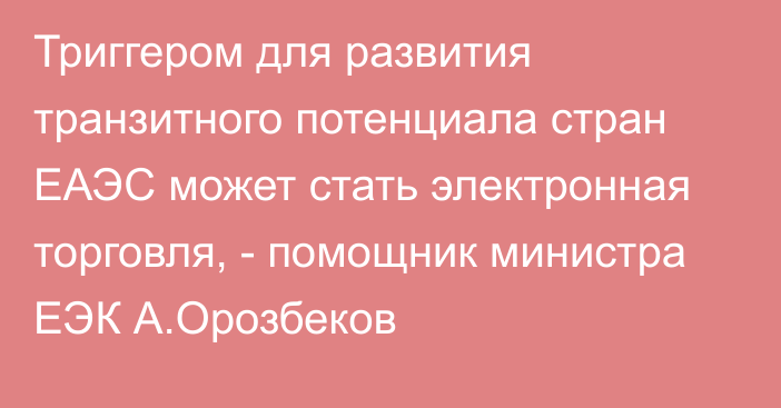 Триггером для развития транзитного потенциала стран ЕАЭС может стать электронная торговля, - помощник министра ЕЭК А.Орозбеков