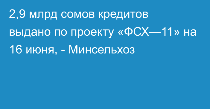 2,9 млрд сомов кредитов выдано по проекту «ФСХ—11» на 16 июня, - Минсельхоз