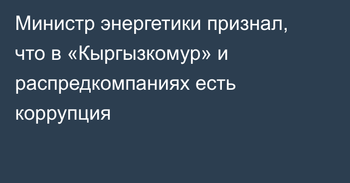 Министр энергетики признал, что в «Кыргызкомур» и распредкомпаниях есть коррупция