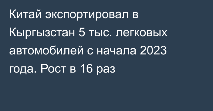 Китай экспортировал в Кыргызстан 5 тыс. легковых автомобилей с начала 2023 года. Рост в 16 раз