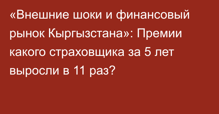 «Внешние шоки и финансовый рынок Кыргызстана»: Премии какого страховщика за 5 лет выросли в 11 раз?