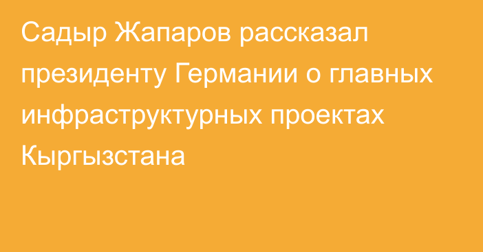 Садыр Жапаров рассказал президенту Германии о главных инфраструктурных проектах Кыргызстана