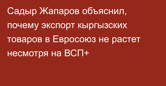 Садыр Жапаров объяснил, почему экспорт кыргызских товаров в Евросоюз не растет несмотря на ВСП+