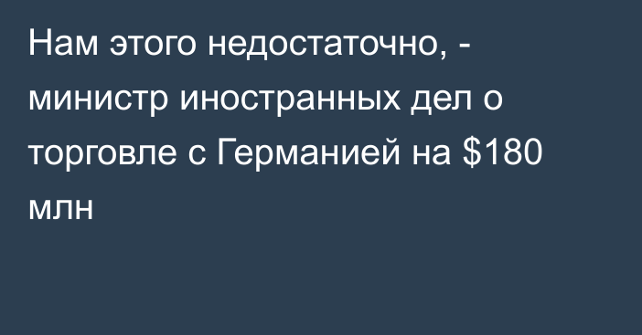 Нам этого недостаточно, - министр иностранных дел о торговле с Германией на $180 млн