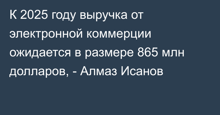 К 2025 году выручка от электронной коммерции ожидается в размере 865 млн долларов, - Алмаз Исанов