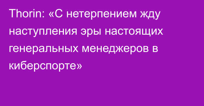 Thorin: «С нетерпением жду наступления эры настоящих генеральных менеджеров в киберспорте»