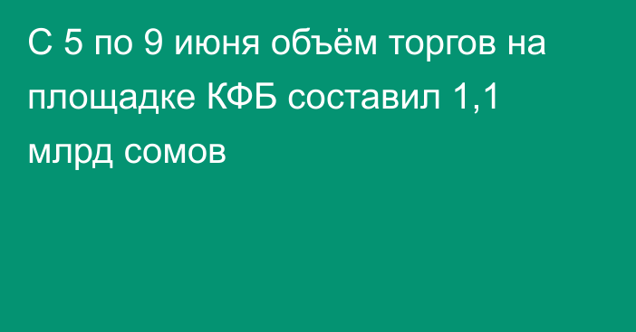 С 5 по 9 июня объём торгов на площадке КФБ составил 1,1 млрд сомов