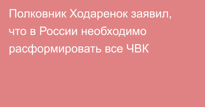 Полковник Ходаренок заявил, что в России необходимо расформировать все ЧВК