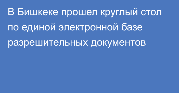 В Бишкеке прошел круглый стол по единой электронной базе разрешительных документов