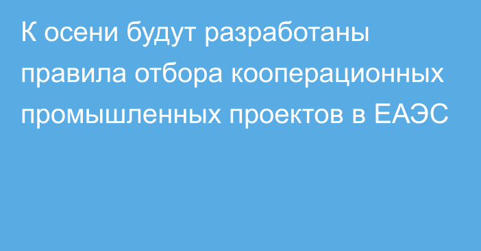 К осени будут разработаны правила отбора кооперационных промышленных проектов в ЕАЭС