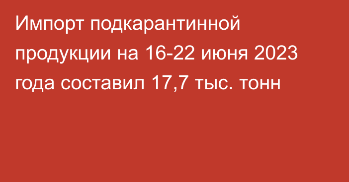 Импорт подкарантинной продукции на 16-22 июня 2023 года составил 17,7 тыс. тонн