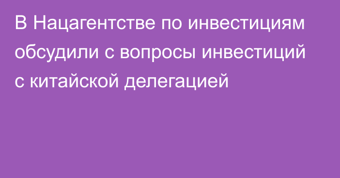 В Нацагентстве по инвестициям обсудили с вопросы инвестиций с китайской делегацией