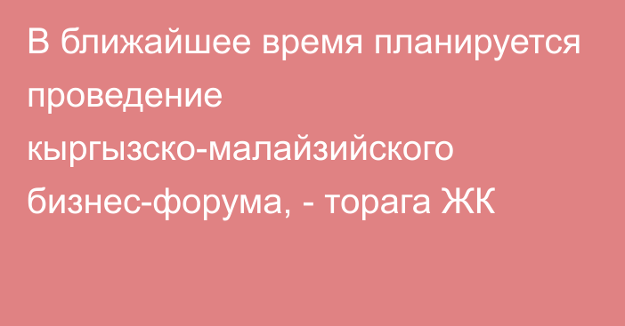 В ближайшее время планируется проведение  кыргызско-малайзийского бизнес-форума, - торага ЖК