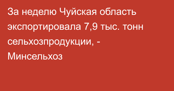 За неделю Чуйская область экспортировала 7,9 тыс. тонн сельхозпродукции, - Минсельхоз