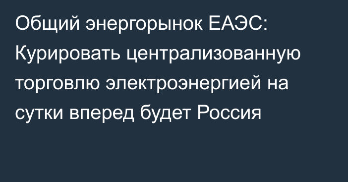 Общий энергорынок ЕАЭС: Курировать централизованную торговлю электроэнергией на сутки вперед будет Россия