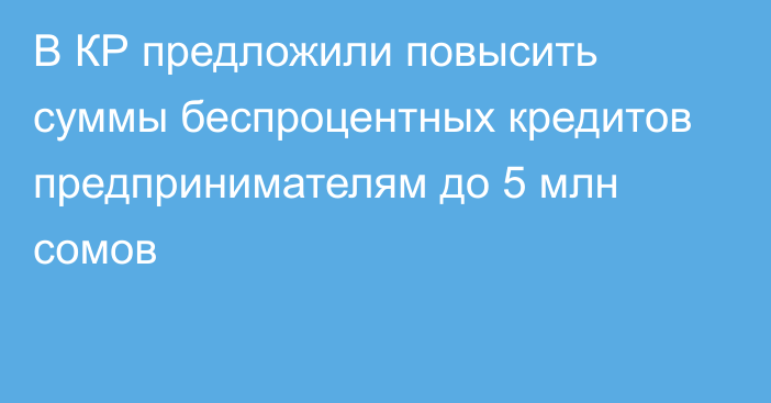 В КР предложили повысить суммы беспроцентных кредитов предпринимателям до 5 млн сомов