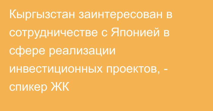 Кыргызстан заинтересован в сотрудничестве с Японией в сфере реализации инвестиционных проектов, - спикер ЖК