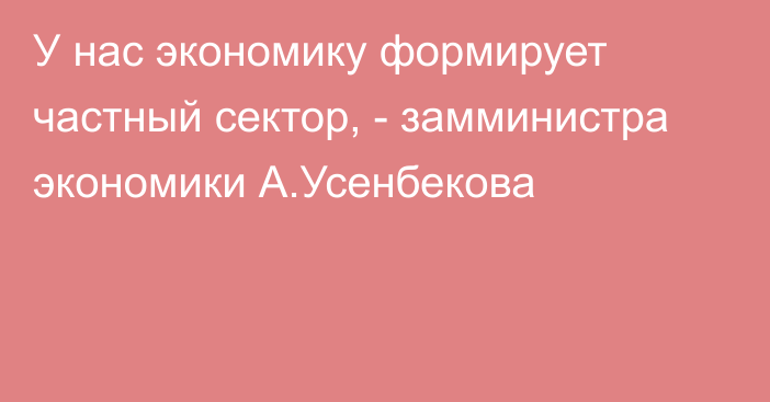 У нас экономику формирует частный сектор, - замминистра экономики А.Усенбекова