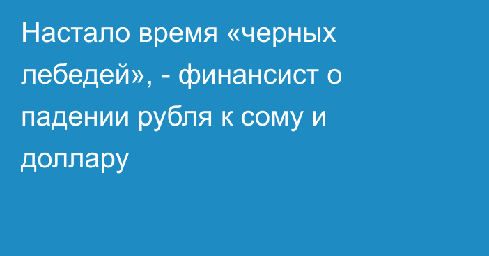 Настало время «черных лебедей», - финансист о падении рубля к сому и доллару