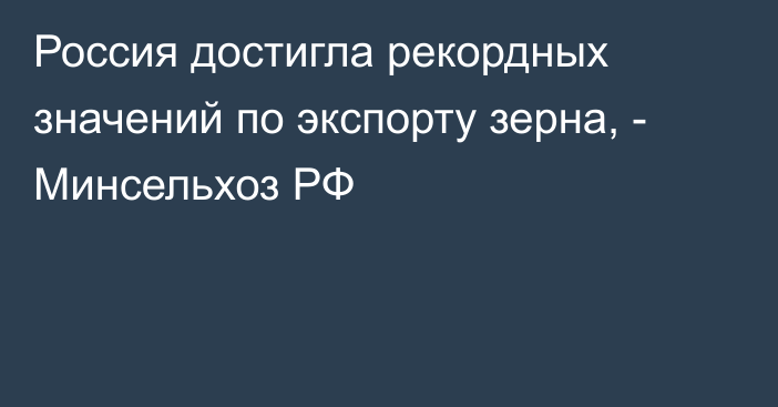 Россия достигла рекордных значений по экспорту зерна, - Минсельхоз РФ