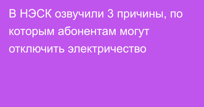 В НЭСК озвучили 3 причины, по которым абонентам могут отключить электричество