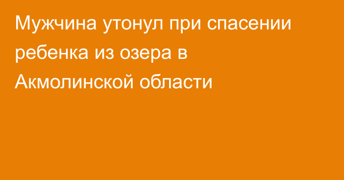 Мужчина утонул при спасении ребенка из озера в Акмолинской области