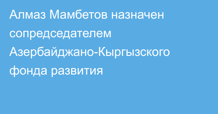 Алмаз Мамбетов назначен сопредседателем Азербайджано-Кыргызского фонда развития