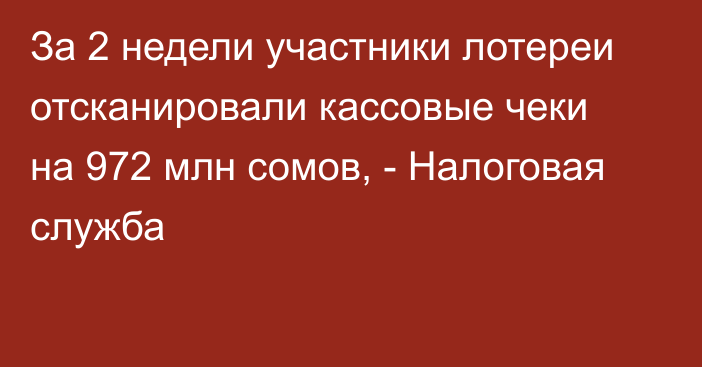 За 2 недели участники лотереи отсканировали кассовые чеки на 972 млн сомов, - Налоговая служба