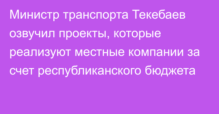 Министр транспорта Текебаев озвучил проекты, которые реализуют местные компании за счет республиканского бюджета