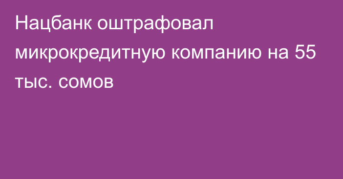 Нацбанк оштрафовал микрокредитную компанию на 55 тыс. сомов