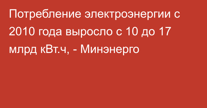 Потребление электроэнергии с 2010 года выросло с 10 до 17 млрд кВт.ч, - Минэнерго