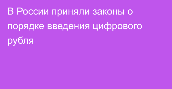 В России приняли законы о порядке введения цифрового рубля