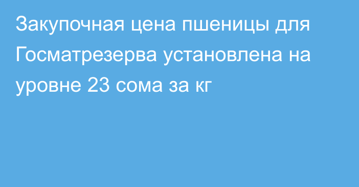 Закупочная цена пшеницы для Госматрезерва установлена на уровне 23 сома за кг