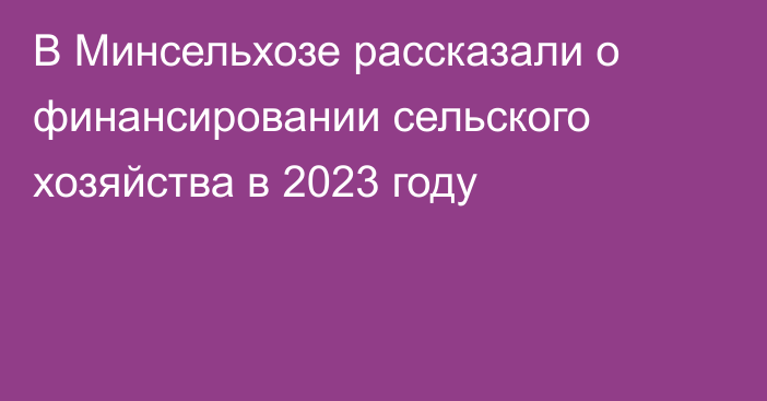 В Минсельхозе рассказали о финансировании сельского хозяйства в 2023 году