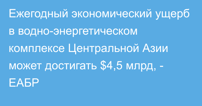 Ежегодный экономический ущерб в водно-энергетическом комплексе Центральной Азии может достигать $4,5 млрд, - ЕАБР