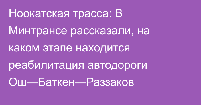 Ноокатская трасса: В Минтрансе рассказали, на каком этапе находится реабилитация автодороги Ош—Баткен—Раззаков