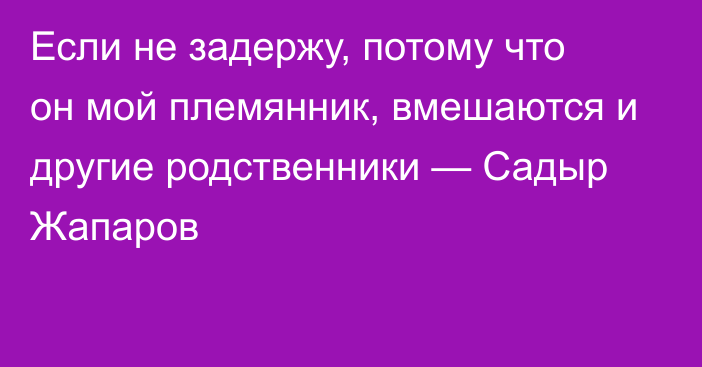 Если не задержу, потому что он мой племянник, вмешаются и другие родственники — Садыр Жапаров