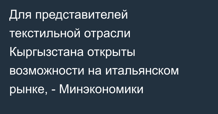 Для представителей текстильной отрасли Кыргызстана открыты возможности на итальянском рынке, - Минэкономики