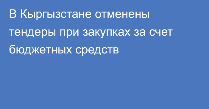 В Кыргызстане отменены тендеры при закупках за счет бюджетных средств